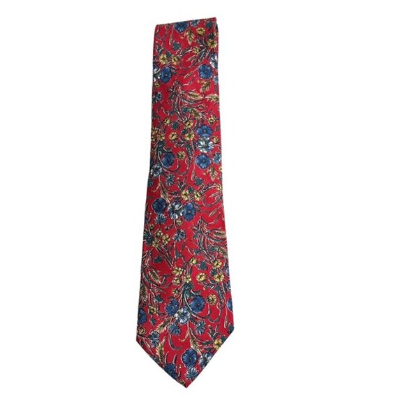 Placenza men's tie red blue floral print spring 100% silk 4" wide 57" long - Picture 1 of 5